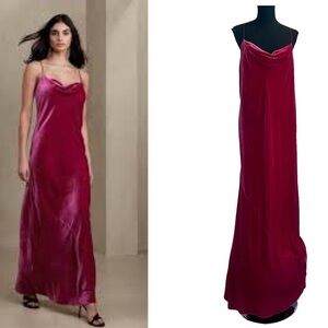 Banana Republic Rita Velvet spaghetti strap Maxi Dress in fuchsia pink Sz XL NWT